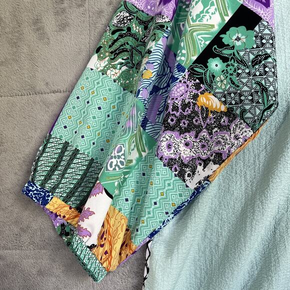 Calessa Tunic Top 3X Green Embroidered 3/4 Sleeve Mixed Media Flowy Patchwork - Picture 4 of 11